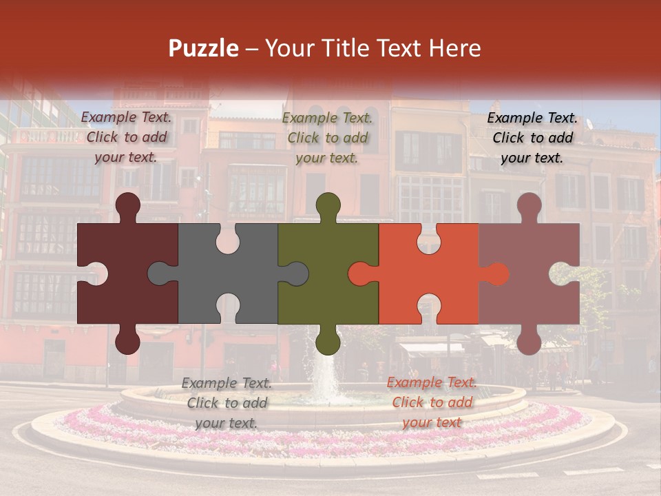A Fountain In Front Of A Row Of Multi - Colored Buildings PowerPoint Template