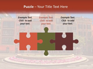 A Fountain In Front Of A Row Of Multi - Colored Buildings PowerPoint Template