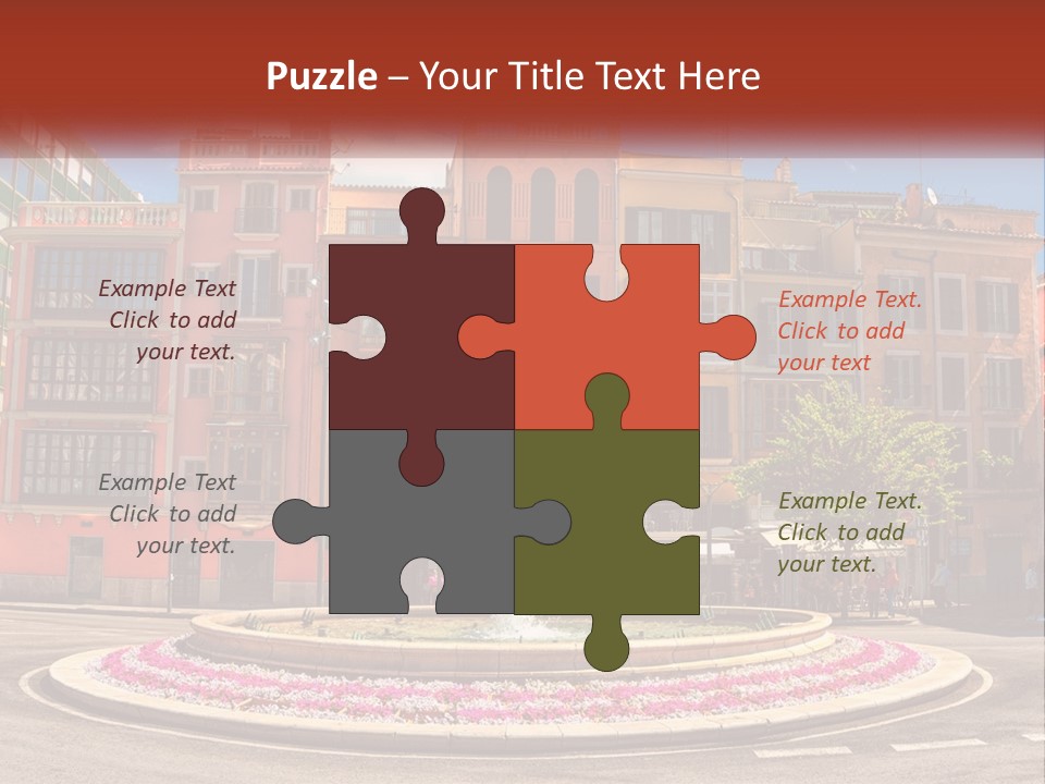 A Fountain In Front Of A Row Of Multi - Colored Buildings PowerPoint Template