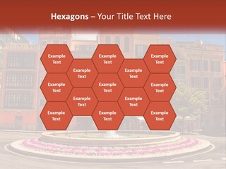 A Fountain In Front Of A Row Of Multi - Colored Buildings PowerPoint Template