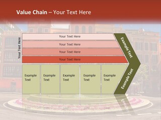 A Fountain In Front Of A Row Of Multi - Colored Buildings PowerPoint Template