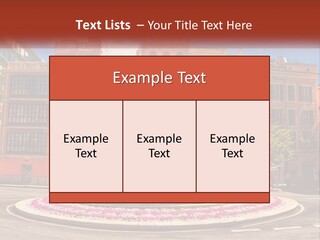 A Fountain In Front Of A Row Of Multi - Colored Buildings PowerPoint Template