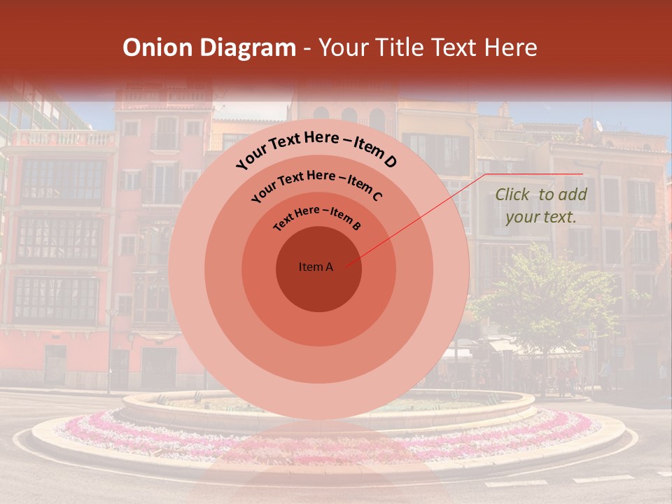 A Fountain In Front Of A Row Of Multi - Colored Buildings PowerPoint Template