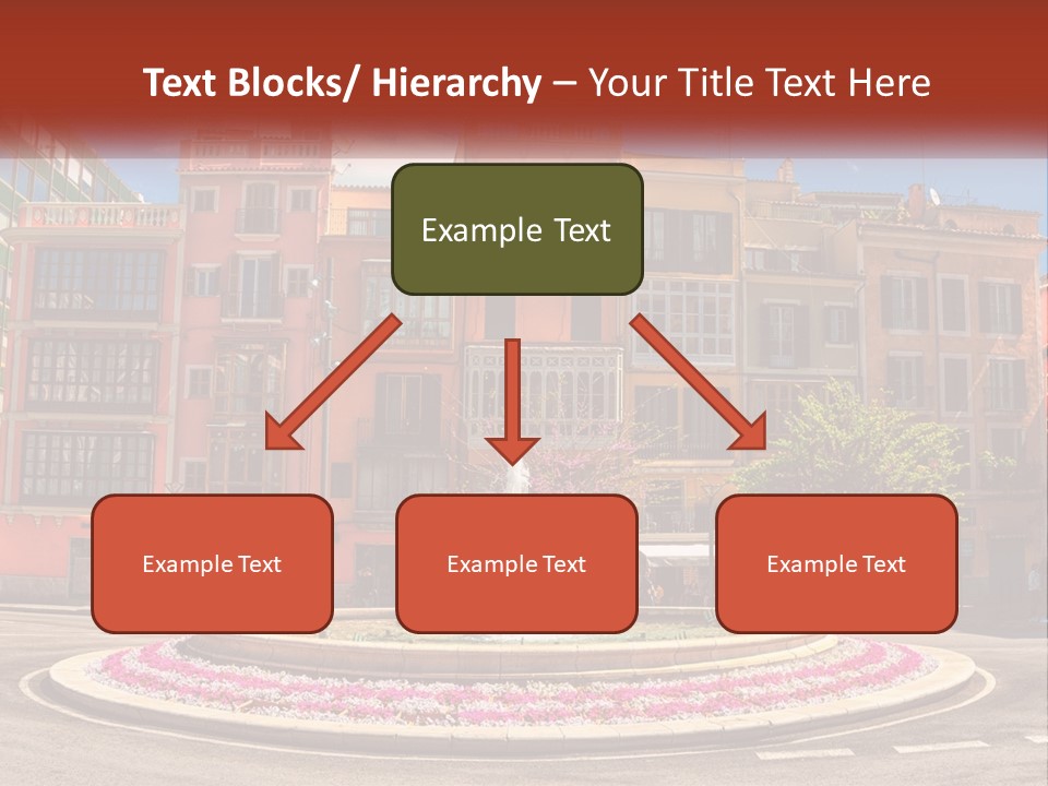 A Fountain In Front Of A Row Of Multi - Colored Buildings PowerPoint Template