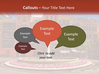 A Fountain In Front Of A Row Of Multi - Colored Buildings PowerPoint Template