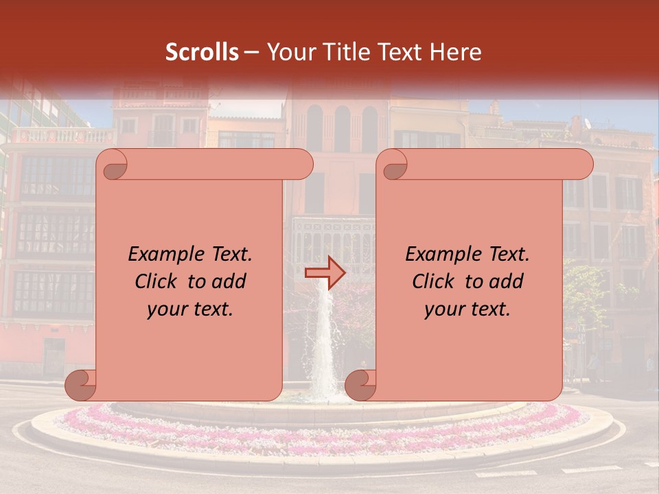 A Fountain In Front Of A Row Of Multi - Colored Buildings PowerPoint Template