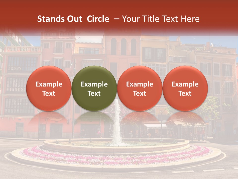 A Fountain In Front Of A Row Of Multi - Colored Buildings PowerPoint Template