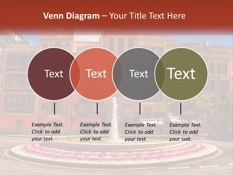 A Fountain In Front Of A Row Of Multi - Colored Buildings PowerPoint Template