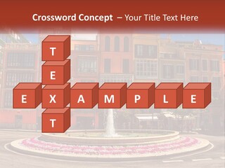 A Fountain In Front Of A Row Of Multi - Colored Buildings PowerPoint Template