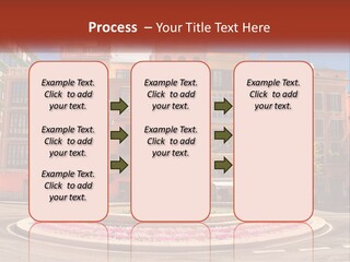 A Fountain In Front Of A Row Of Multi - Colored Buildings PowerPoint Template