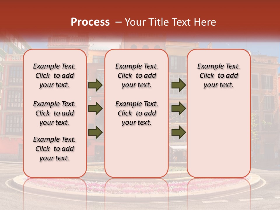 A Fountain In Front Of A Row Of Multi - Colored Buildings PowerPoint Template