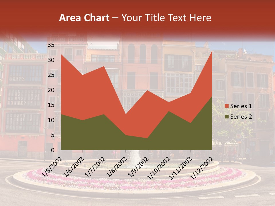 A Fountain In Front Of A Row Of Multi - Colored Buildings PowerPoint Template