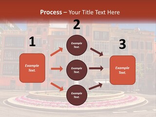 A Fountain In Front Of A Row Of Multi - Colored Buildings PowerPoint Template