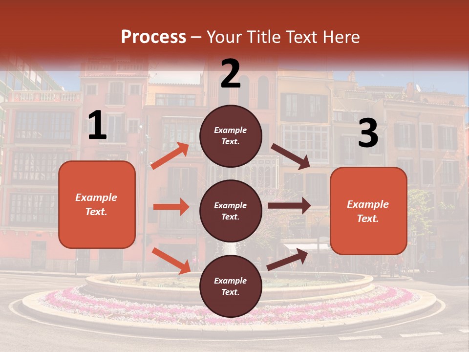 A Fountain In Front Of A Row Of Multi - Colored Buildings PowerPoint Template