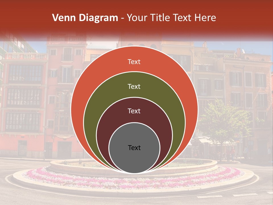 A Fountain In Front Of A Row Of Multi - Colored Buildings PowerPoint Template