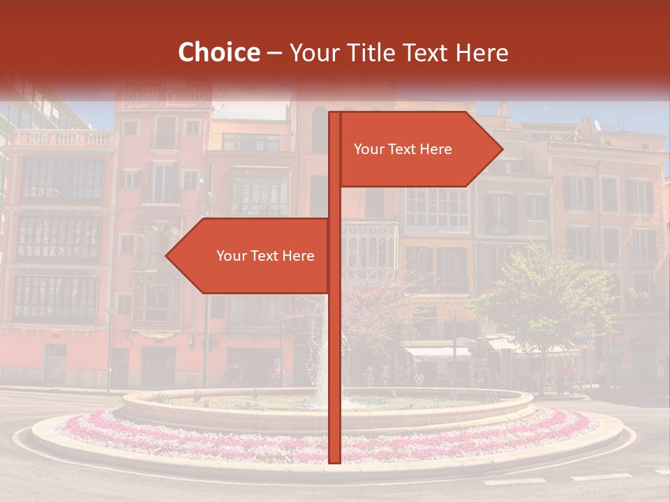 A Fountain In Front Of A Row Of Multi - Colored Buildings PowerPoint Template