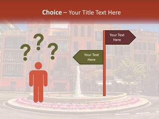 A Fountain In Front Of A Row Of Multi - Colored Buildings PowerPoint Template