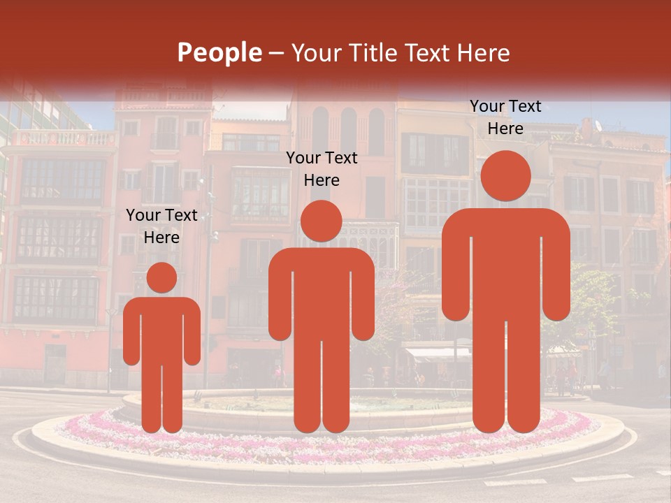 A Fountain In Front Of A Row Of Multi - Colored Buildings PowerPoint Template