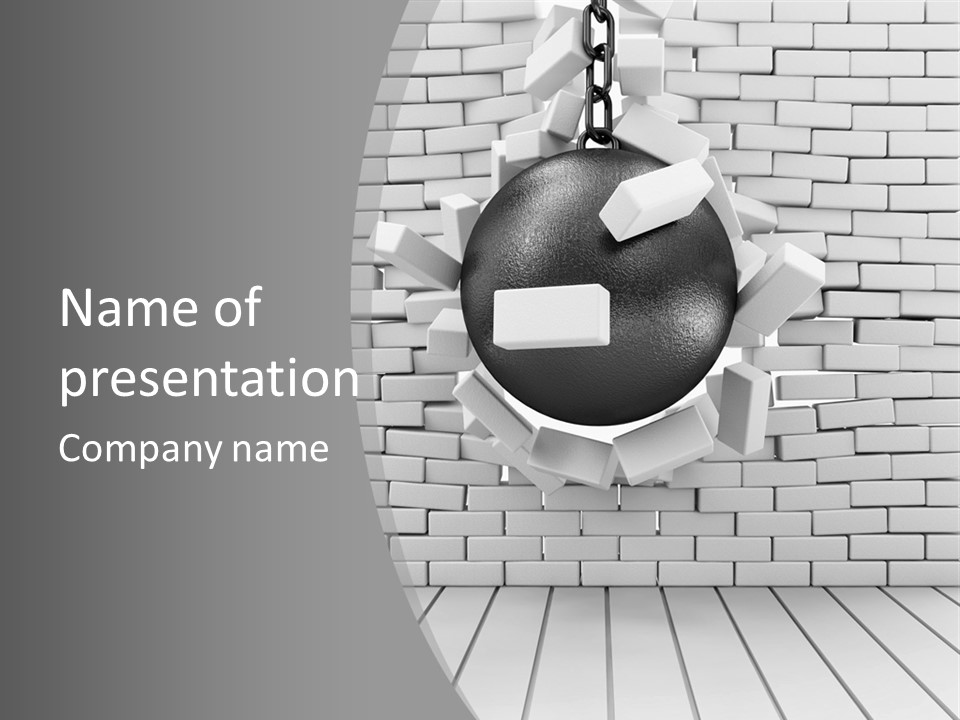 A Ball Is Breaking Through A Brick Wall PowerPoint Template