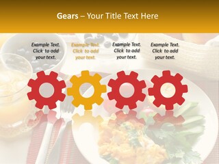 A Plate Of Food On A Table With A Glass Of Orange Juice PowerPoint Template