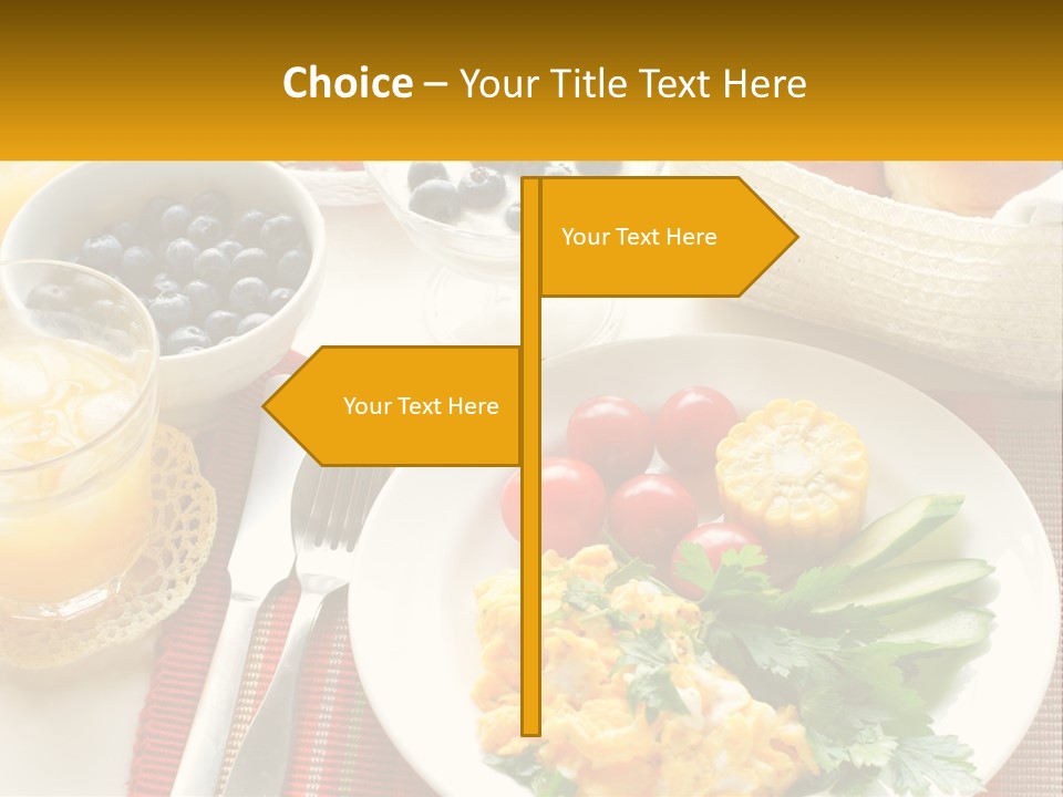 A Plate Of Food On A Table With A Glass Of Orange Juice PowerPoint Template