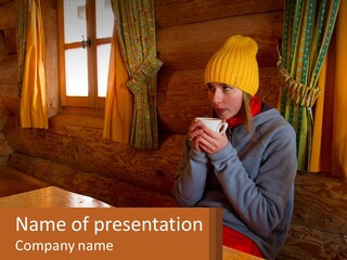 A Woman Sitting At A Table With A Cup Of Coffee PowerPoint Template