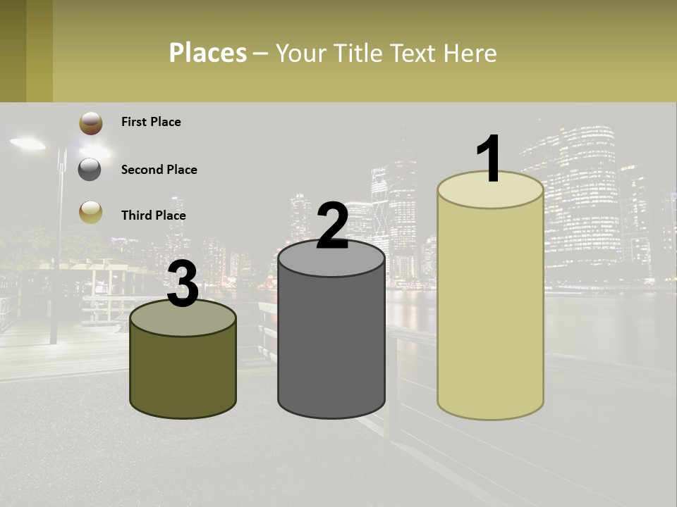 A City Skyline At Night With Lights On PowerPoint Template