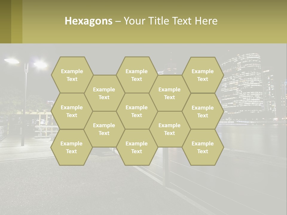 A City Skyline At Night With Lights On PowerPoint Template