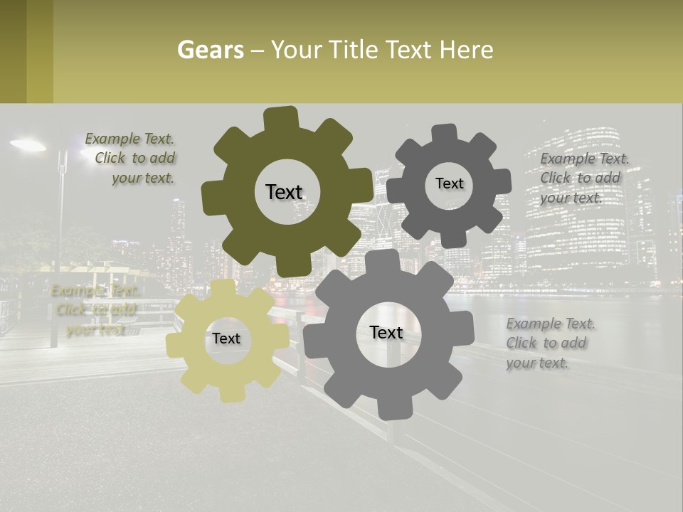 A City Skyline At Night With Lights On PowerPoint Template