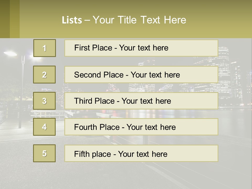 A City Skyline At Night With Lights On PowerPoint Template