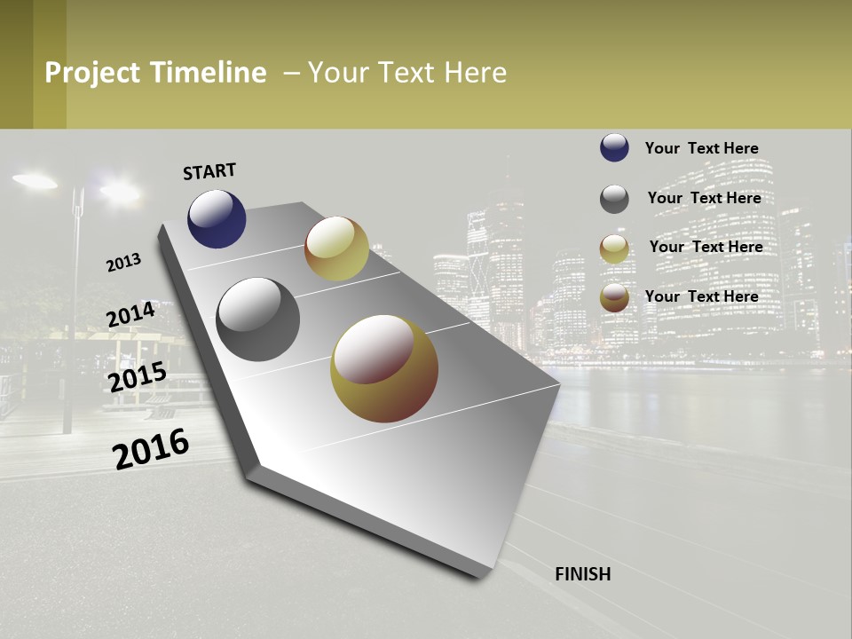 A City Skyline At Night With Lights On PowerPoint Template