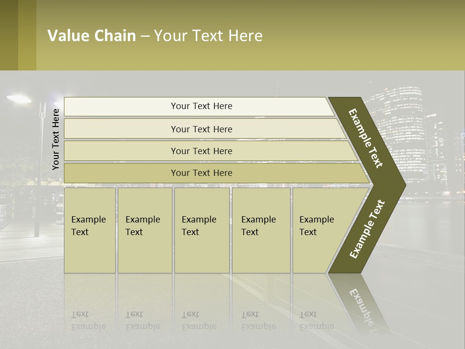 A City Skyline At Night With Lights On PowerPoint Template