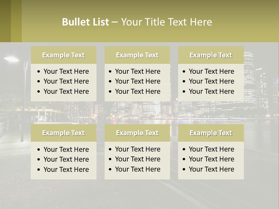 A City Skyline At Night With Lights On PowerPoint Template