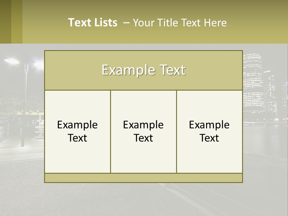 A City Skyline At Night With Lights On PowerPoint Template