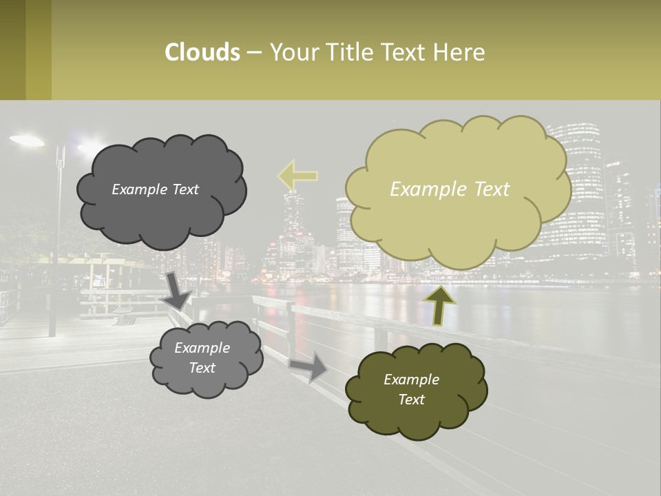A City Skyline At Night With Lights On PowerPoint Template