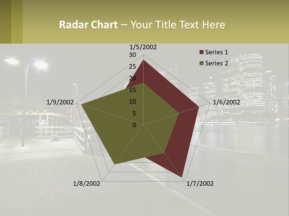 A City Skyline At Night With Lights On PowerPoint Template