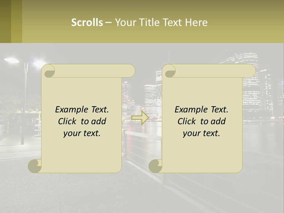 A City Skyline At Night With Lights On PowerPoint Template