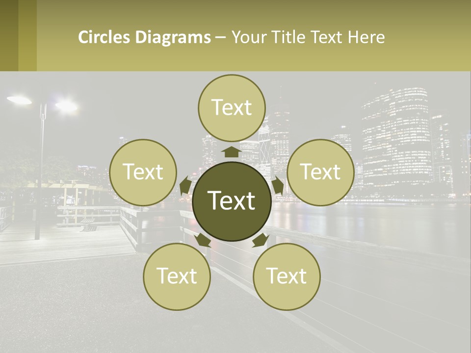 A City Skyline At Night With Lights On PowerPoint Template