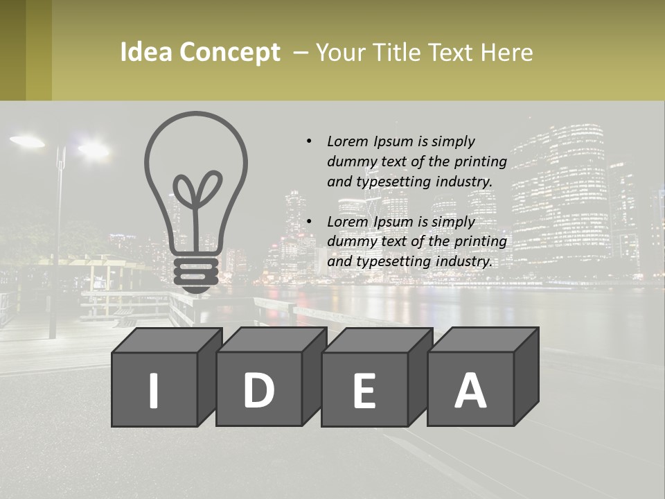 A City Skyline At Night With Lights On PowerPoint Template