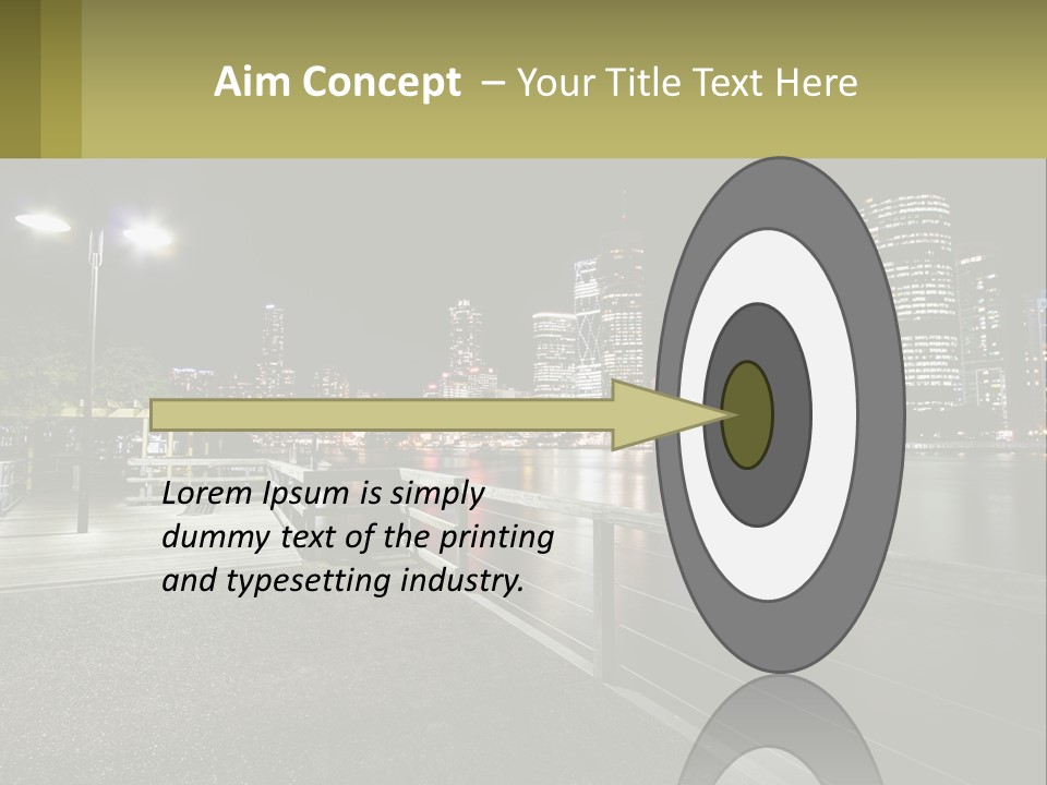 A City Skyline At Night With Lights On PowerPoint Template