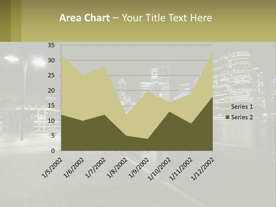 A City Skyline At Night With Lights On PowerPoint Template