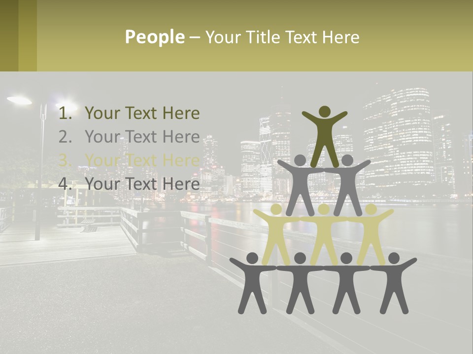 A City Skyline At Night With Lights On PowerPoint Template