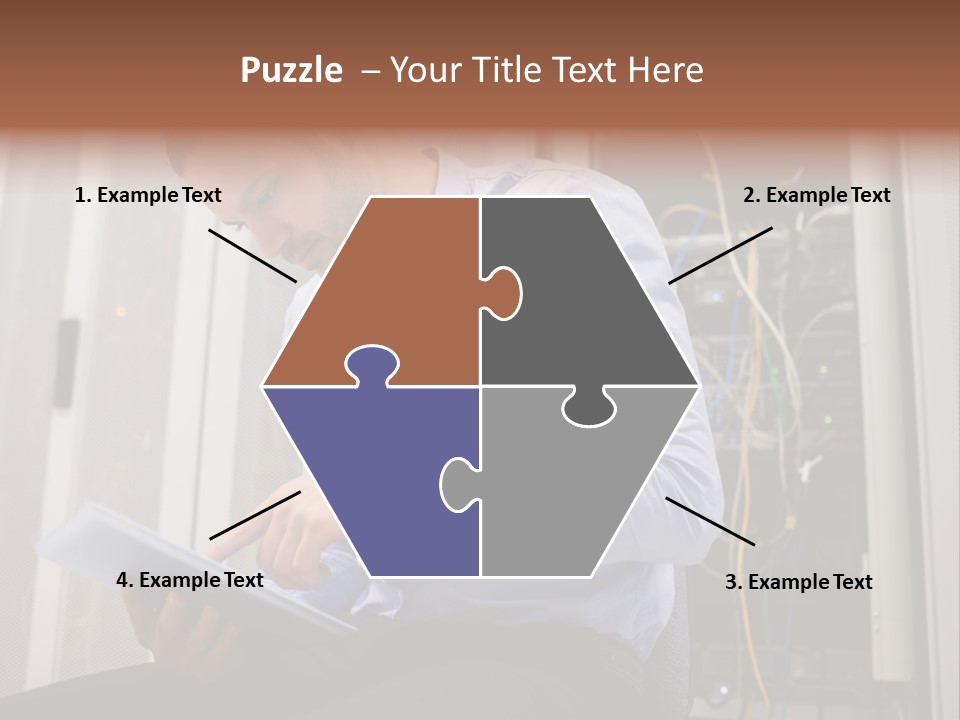 A Man Sitting In Front Of A Server In A Server Room PowerPoint Template