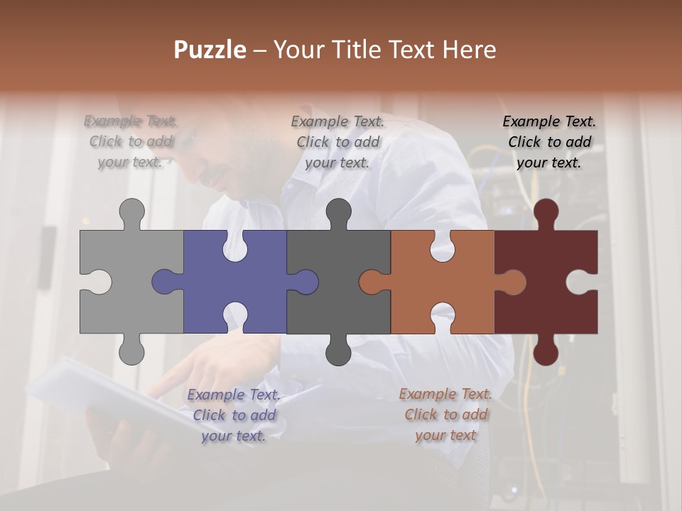 A Man Sitting In Front Of A Server In A Server Room PowerPoint Template