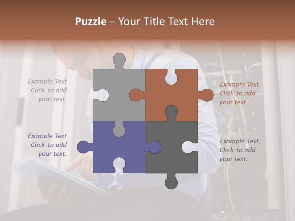 A Man Sitting In Front Of A Server In A Server Room PowerPoint Template