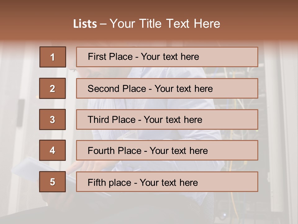 A Man Sitting In Front Of A Server In A Server Room PowerPoint Template