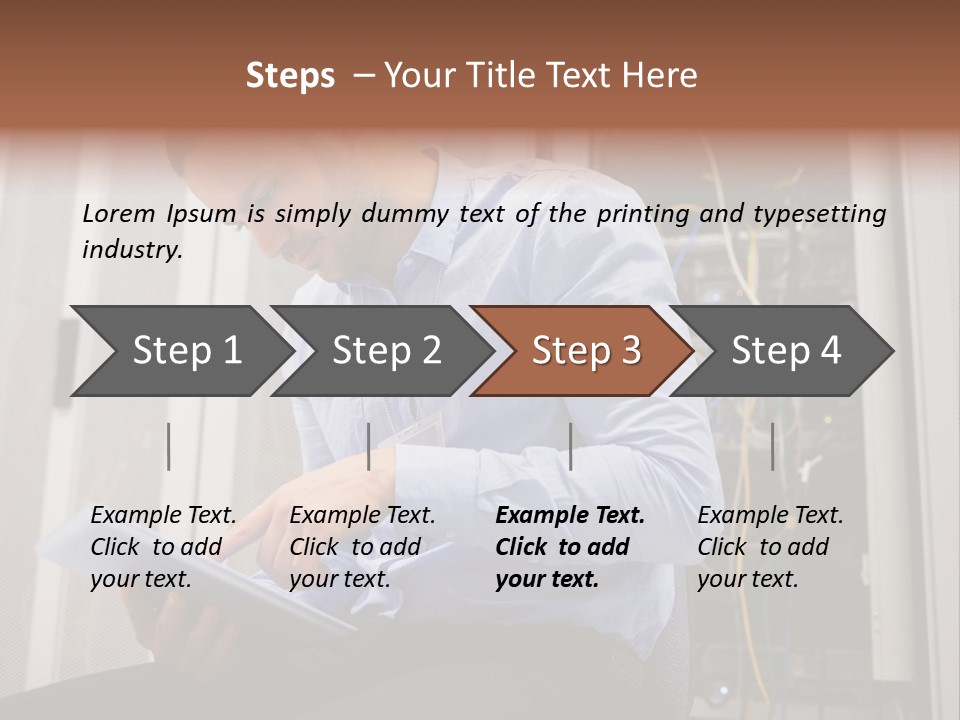 A Man Sitting In Front Of A Server In A Server Room PowerPoint Template