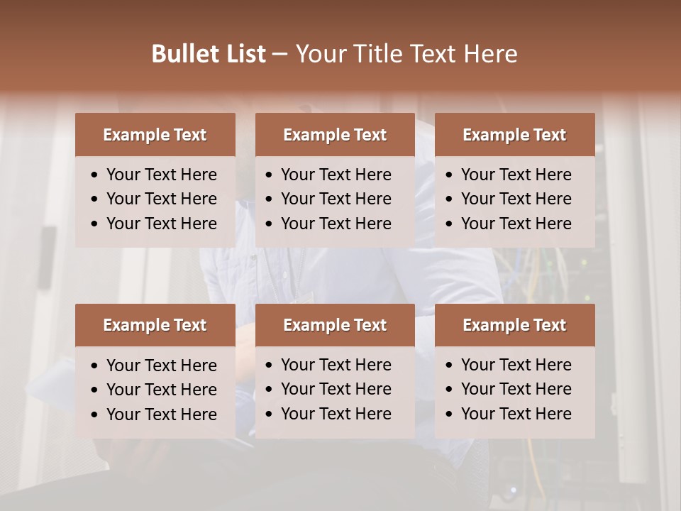 A Man Sitting In Front Of A Server In A Server Room PowerPoint Template