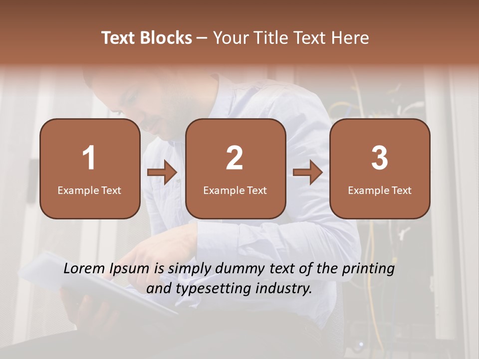 A Man Sitting In Front Of A Server In A Server Room PowerPoint Template