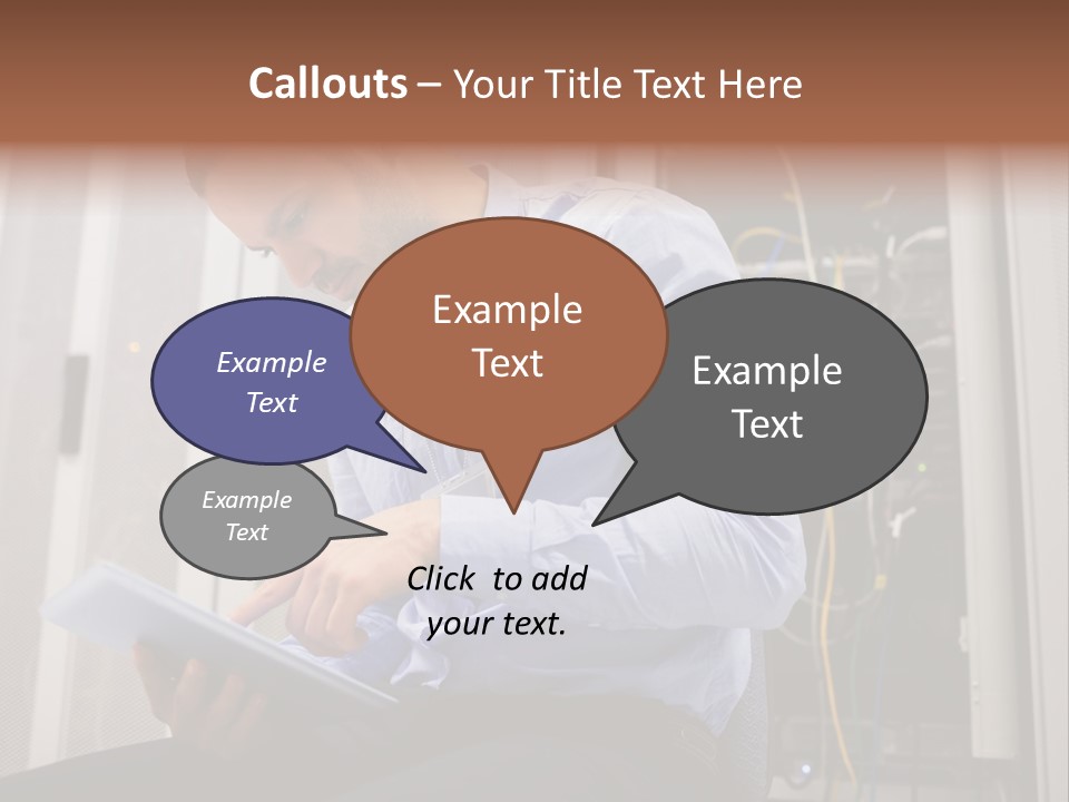 A Man Sitting In Front Of A Server In A Server Room PowerPoint Template